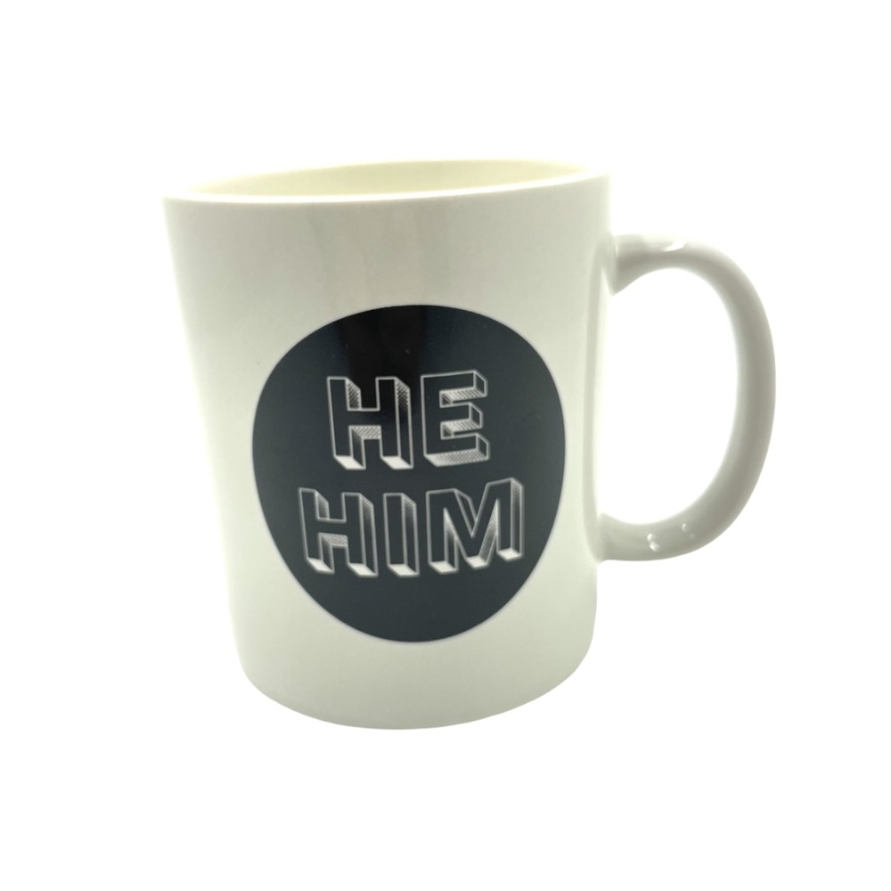 Room Essentials Stoneware He Him Coffee Mug Cream Black Pronoun Cup Mens Tea